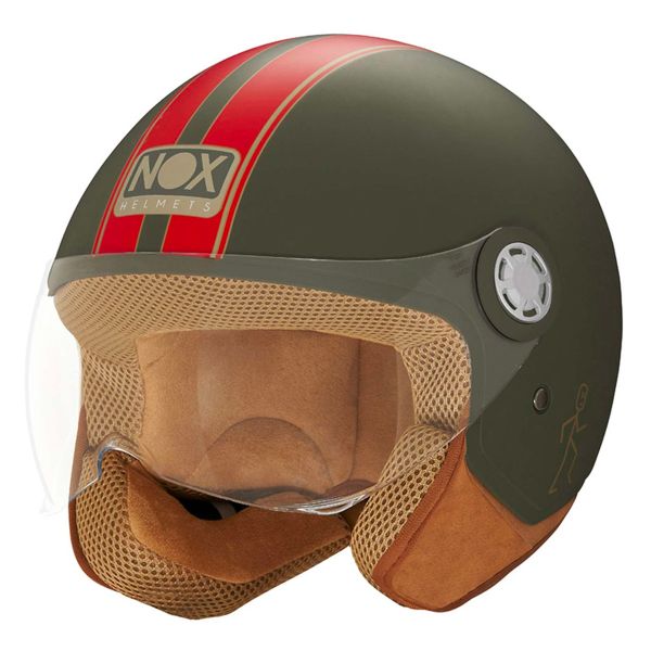 Casque Jet NOX N210 Evo Matt Khaki Red Line Casque Jet NOX N210 Evo Matt Khaki Red Line