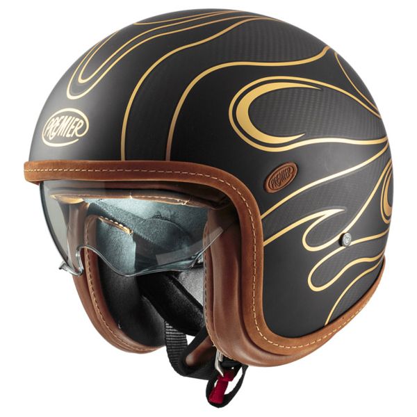 Casque Jet Premier Vintage Platinum Carbon FR Gold Chromed BM