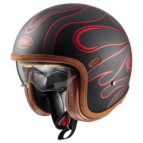 Casque Jet Premier Vintage Platinum Carbon FR Red Chromed BM