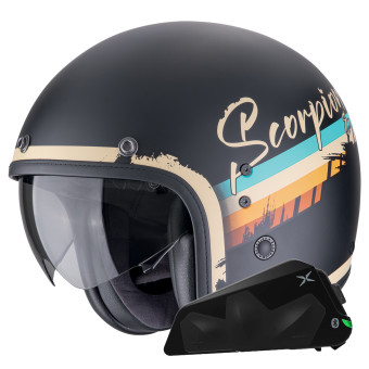 Casque Jet Scorpion Belfast Evo Adonis Matt Black Beige + Kit bluetooth Exo-Com Link-1C