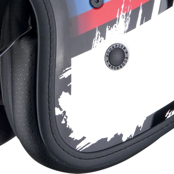 Scorpion Belfast Evo Adonis White Red Blue + Kit bluetooth Exo-Com Link-1