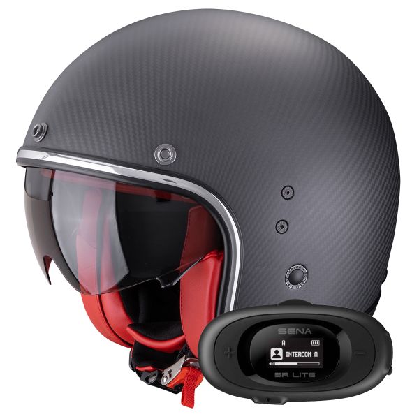 Casque Jet Scorpion Belfast Evo Carbon Matt Black Red + Kit bluetooth 5R Lite