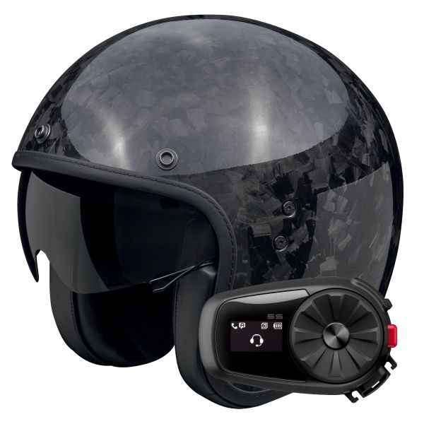 Casque Jet Scorpion Belfast Evo Carbon Onyx Black + Kit Bluetooth 5S Solo Casque Jet Scorpion Belfast Evo Carbon Onyx Black + Kit Bluetooth 5S Solo