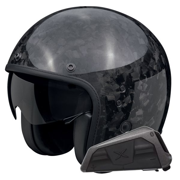 Casque Jet Scorpion Belfast Evo Carbon Onyx Black + Kit bluetooth Exo-Com Link-1