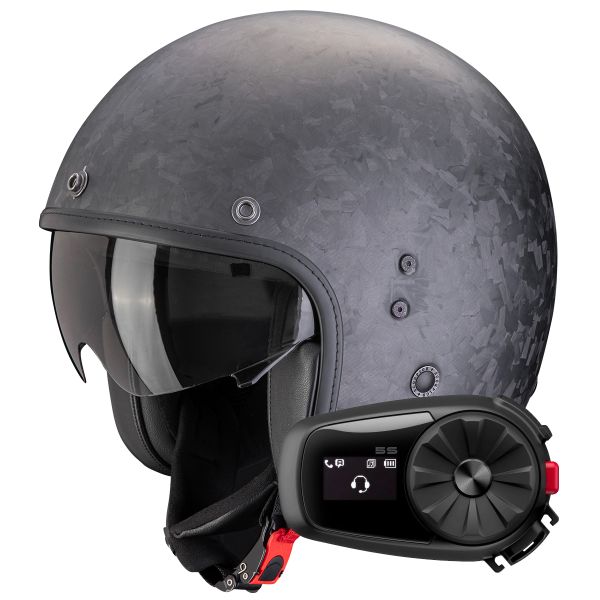 Casque Jet Scorpion Belfast Evo Carbon Onyx Matt Black + Kit Bluetooth 5S Solo Casque Jet Scorpion Belfast Evo Carbon Onyx Matt Black + Kit Bluetooth 5S Solo