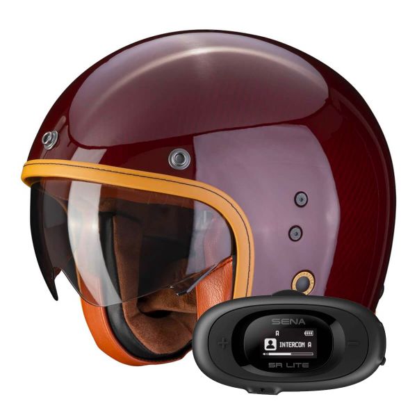 Casque Jet Scorpion Belfast Evo Carbon Red + Kit bluetooth 5R Lite
