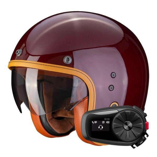 Casque Jet Scorpion Belfast Evo Carbon Red + Kit Bluetooth 5S Solo