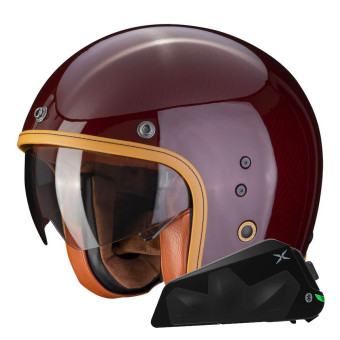 Casque Jet Scorpion Belfast Evo Carbon Red + Kit bluetooth Exo-Com Link-1C