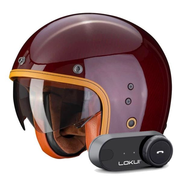 Casque Jet Scorpion Belfast Evo Carbon Red + Kit Bluetooth Lokui K30