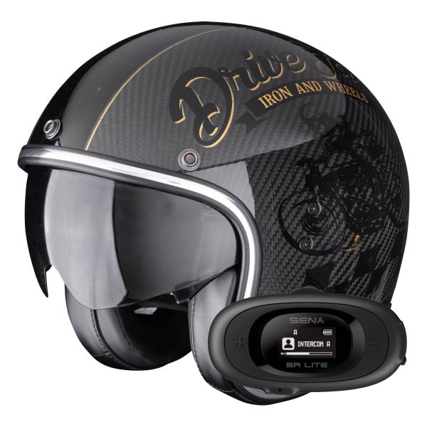 Casque Jet Scorpion Belfast Evo Carbon Zippy Black Gold + Kit bluetooth 5R Lite Casque Jet Scorpion Belfast Evo Carbon Zippy Black Gold + Kit bluetooth 5R Lite
