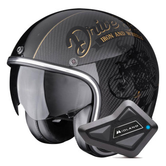 Casque Jet Scorpion Belfast Evo Carbon Zippy Black Gold + Kit Bluetooth BT Mini