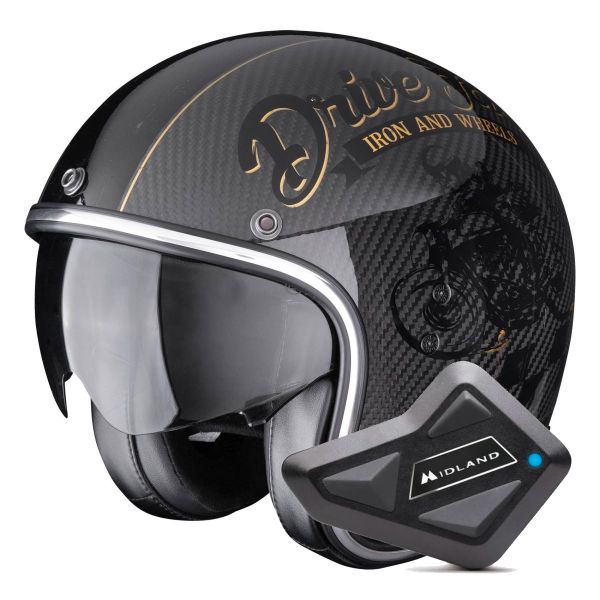Casque Jet Scorpion Belfast Evo Carbon Zippy Black Gold + Kit Bluetooth BT Mini Casque Jet Scorpion Belfast Evo Carbon Zippy Black Gold + Kit Bluetooth BT Mini