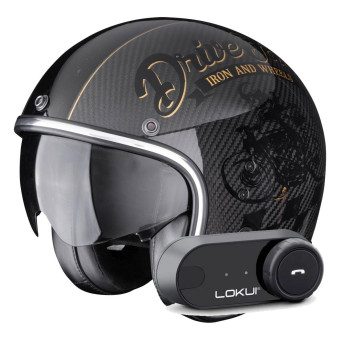 Casque Jet Scorpion Belfast Evo Carbon Zippy Black Gold + Kit Bluetooth Lokui K30