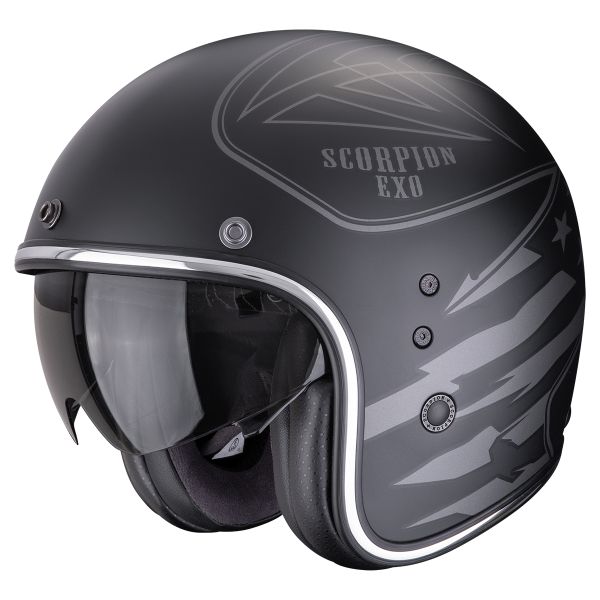 Casque Jet Scorpion Belfast Evo Dawg Matt Black Silver Casque Jet Scorpion Belfast Evo Dawg Matt Black Silver