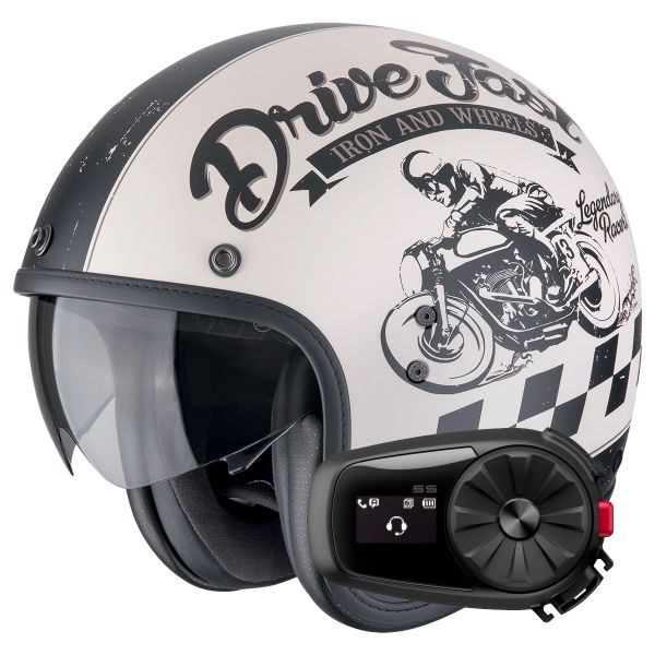 Casque Jet Scorpion Belfast Evo Drive Fast Cream Matt Black + Kit Bluetooth 5S Solo
