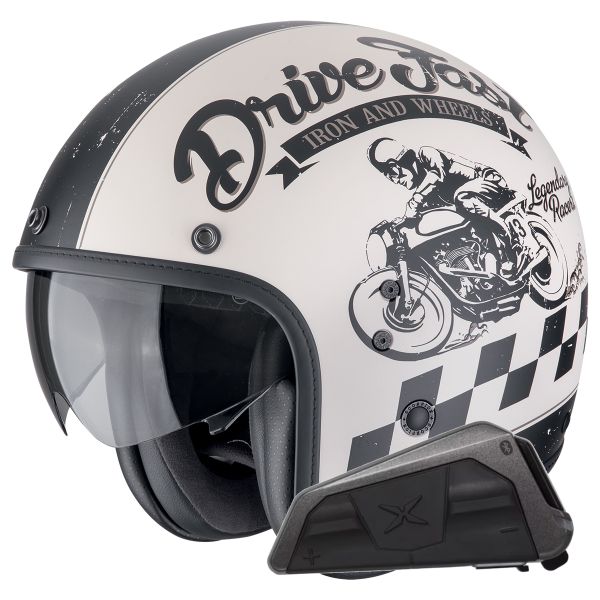 Casque Jet Scorpion Belfast Evo Drive Fast Cream Matt Black + Kit bluetooth Exo-Com Link-1 Casque Jet Scorpion Belfast Evo Drive Fast Cream Matt Black + Kit bluetooth Exo-Com Link-1