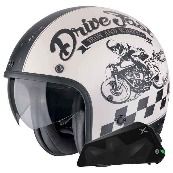 Casque Jet Scorpion Belfast Evo Drive Fast Cream Matt Black + Kit bluetooth Exo-Com Link-1C Casque Jet Scorpion Belfast Evo Drive Fast Cream Matt Black + Kit bluetooth Exo-Com Link-1C