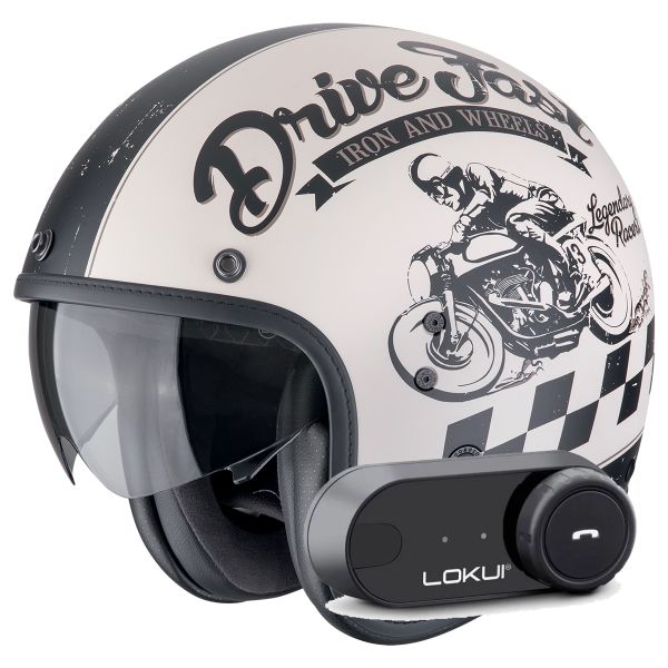 Casque Jet Scorpion Belfast Evo Drive Fast Cream Matt Black + Kit Bluetooth Lokui K30