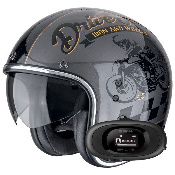 Casque Jet Scorpion Belfast Evo Drive Fast Silver Black Gold + Kit bluetooth 5R Lite Casque Jet Scorpion Belfast Evo Drive Fast Silver Black Gold + Kit bluetooth 5R Lite