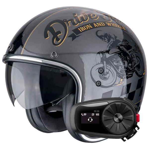 Casque Jet Scorpion Belfast Evo Drive Fast Silver Black Gold + Kit Bluetooth 5S Solo Casque Jet Scorpion Belfast Evo Drive Fast Silver Black Gold + Kit Bluetooth 5S Solo