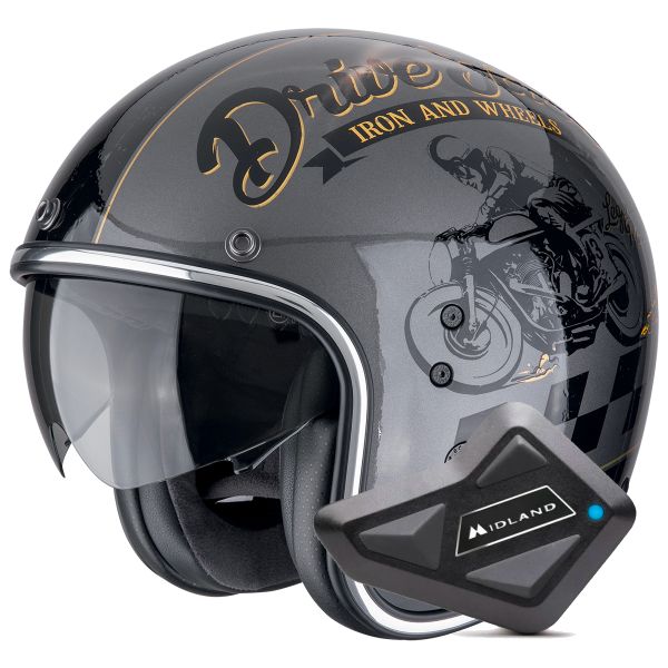 Casque Jet Scorpion Belfast Evo Drive Fast Silver Black Gold + Kit Bluetooth BT Mini Casque Jet Scorpion Belfast Evo Drive Fast Silver Black Gold + Kit Bluetooth BT Mini