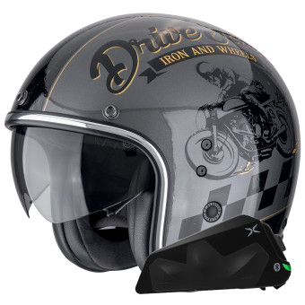 Casque Jet Scorpion Belfast Evo Drive Fast Silver Black Gold + Kit bluetooth Exo-Com Link-1C