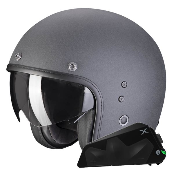 Casque Jet Scorpion Belfast Evo Graphite Grey + Kit bluetooth Exo-Com Link-1C