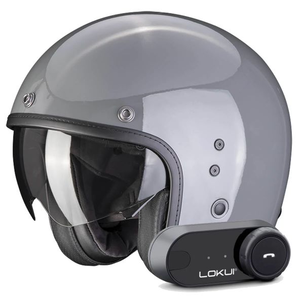 Casque Jet Scorpion Belfast Evo Grey Cement + Kit Bluetooth Lokui K30