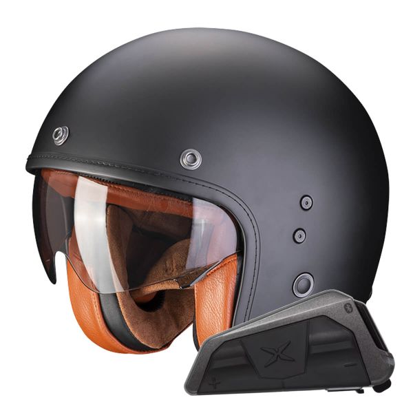 Casque Jet Scorpion Belfast Evo Luxe Matt Black + Kit bluetooth Exo-Com Link-1 Casque Jet Scorpion Belfast Evo Luxe Matt Black + Kit bluetooth Exo-Com Link-1