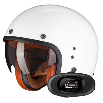 Casque Jet Scorpion Belfast Evo Luxe White + Kit bluetooth 5R Lite