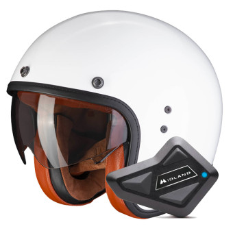 Casque Jet Scorpion Belfast Evo Luxe White + Kit Bluetooth BT Mini