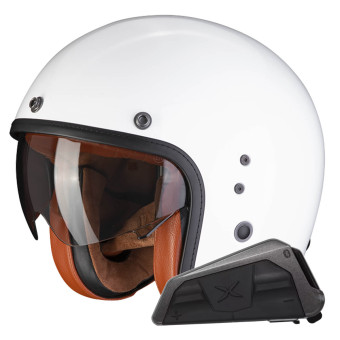 Casque Jet Scorpion Belfast Evo Luxe White + Kit bluetooth Exo-Com Link-1