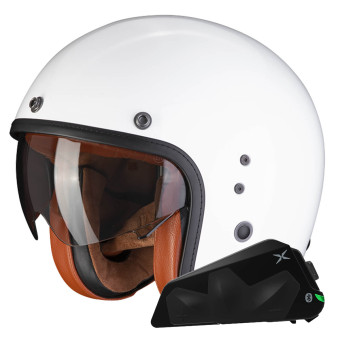 Casque Jet Scorpion Belfast Evo Luxe White + Kit bluetooth Exo-Com Link-1C