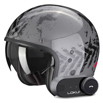 Casque Jet Scorpion Belfast Evo Nevada Grey Black + Kit Bluetooth Lokui K30