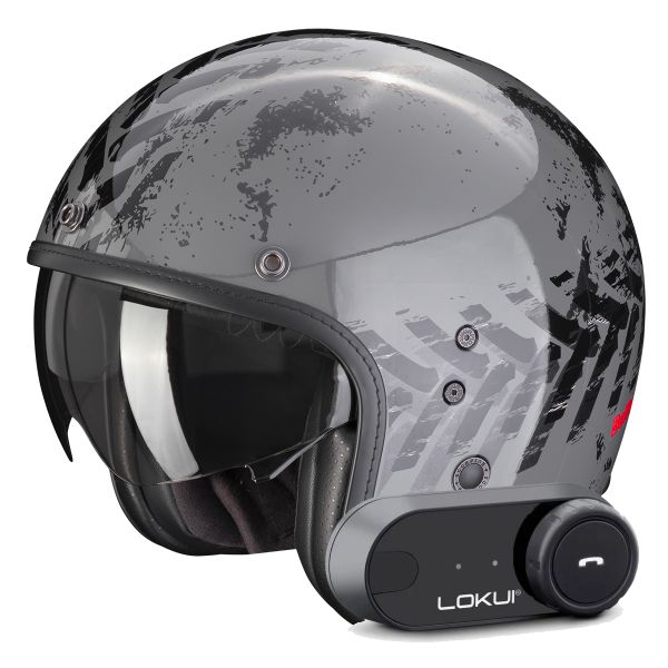 Casque Jet Scorpion Belfast Evo Nevada Grey Black + Kit Bluetooth Lokui K30