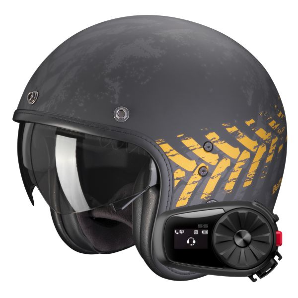 Casque Jet Scorpion Belfast Evo Nevada Matt Black Gold + Kit Bluetooth 5S Solo