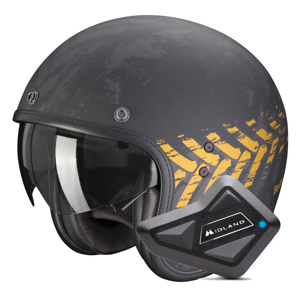 Casque Jet Scorpion Belfast Evo Nevada Matt Black Gold + Kit Bluetooth BT Mini