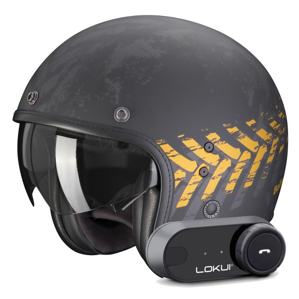 Casque Jet Scorpion Belfast Evo Nevada Matt Black Gold + Kit Bluetooth Lokui K30
