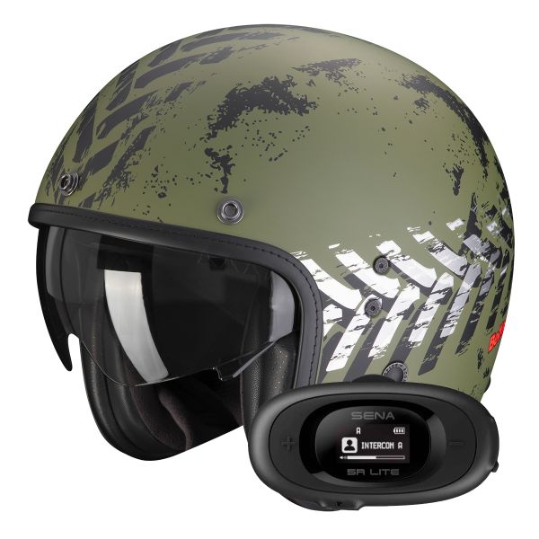 Casque Jet Scorpion Belfast Evo Nevada Matt Green Silver + Kit bluetooth 5R Lite