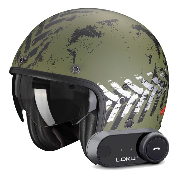 Casque Jet Scorpion Belfast Evo Nevada Matt Green Silver + Kit Bluetooth Lokui K30