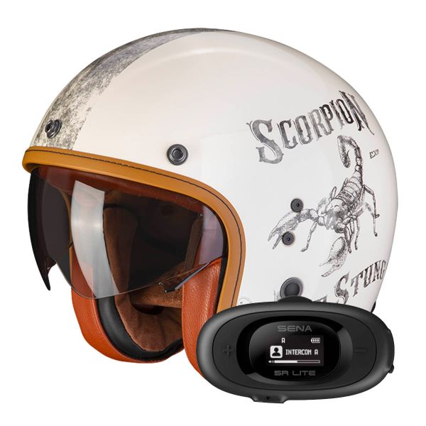 Casque Jet Scorpion Belfast Evo Pique Beige Black + Kit bluetooth 5R Lite