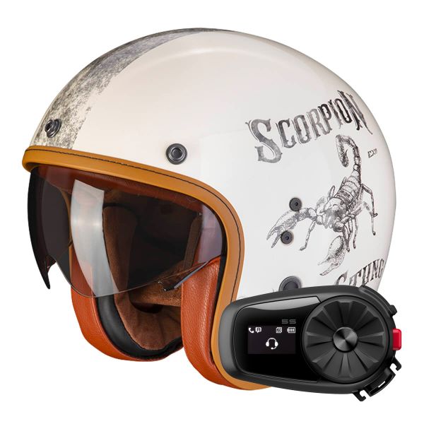 Casque Jet Scorpion Belfast Evo Pique Beige Black + Kit Bluetooth 5S Solo