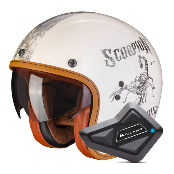 Casque Jet Scorpion Belfast Evo Pique Beige Black + Kit Bluetooth BT Mini