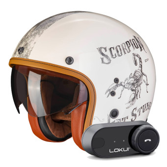 Casque Jet Scorpion Belfast Evo Pique Beige Black + Kit Bluetooth Lokui K30