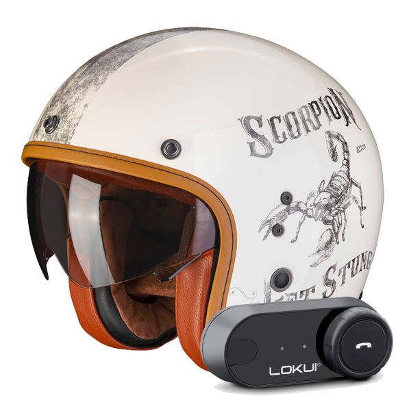 Casque Jet Scorpion Belfast Evo Pique Beige Black + Kit Bluetooth Lokui K30