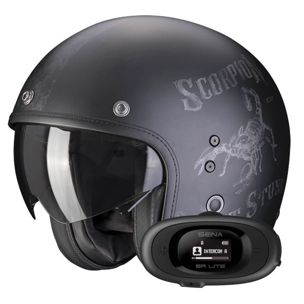 Casque Jet Scorpion Belfast Evo Pique Matt Black Silver + Kit bluetooth 5R Lite