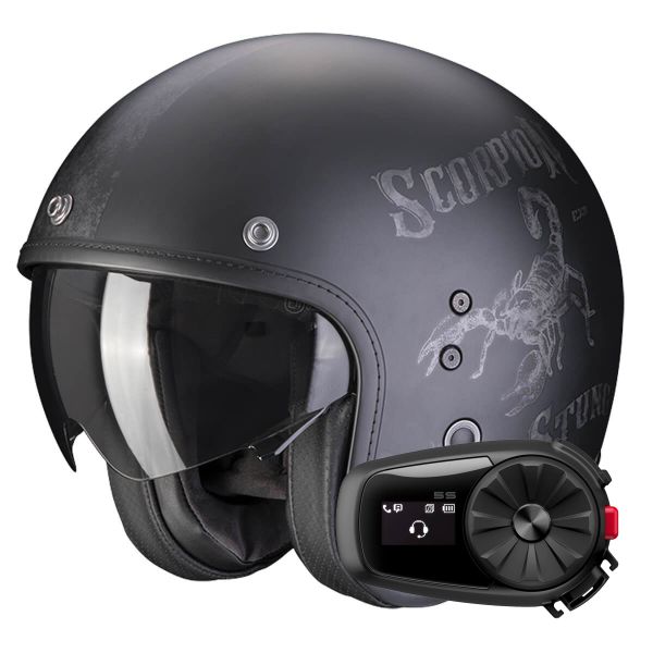 Casque Jet Scorpion Belfast Evo Pique Matt Black Silver + Kit Bluetooth 5S Solo