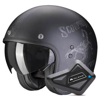 Casque Jet Scorpion Belfast Evo Pique Matt Black Silver + Kit Bluetooth BT Mini