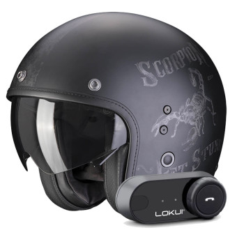 Casque Jet Scorpion Belfast Evo Pique Matt Black Silver + Kit Bluetooth Lokui K30