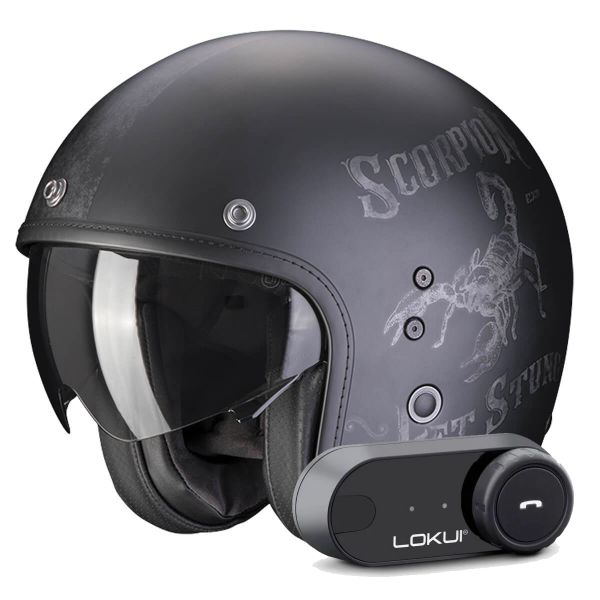 Casque Jet Scorpion Belfast Evo Pique Matt Black Silver + Kit Bluetooth Lokui K30